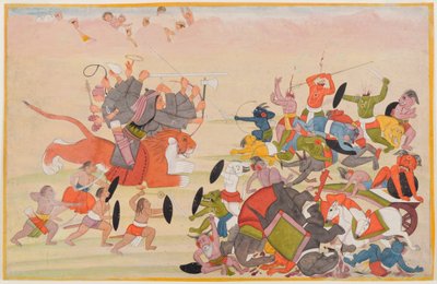 Devi击败了Mahishasura，来自分散的Devi Mahatmya系列的作品集，c.1770-80（纸上写着wc） 作者 印度学校