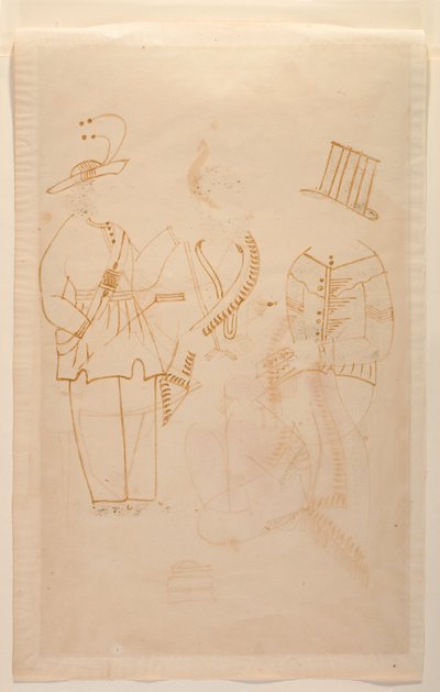 店员 Nabin 用蔬菜削皮器杀死了他的妻子 Elokeshi，约 1880 年（纸上水彩画） 作者 印度学校