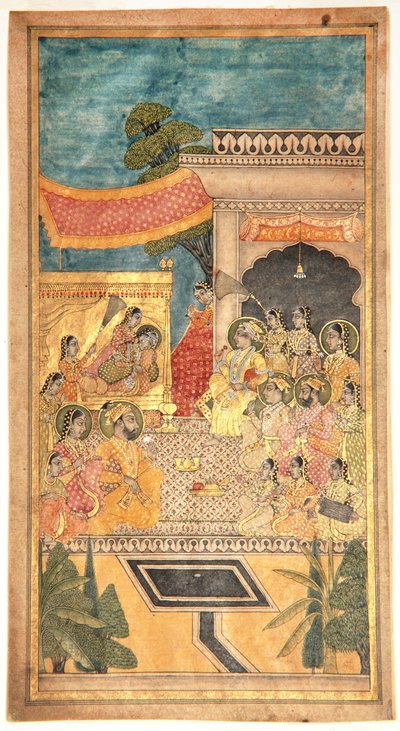 1679年Janawa仪式中Tana Shah的婚姻（不透明的wc和黄金在纸上） 作者 印度学校