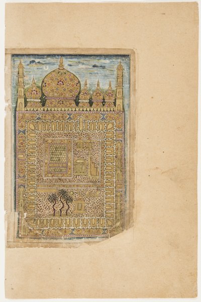 先知在麦地那的坟墓，出自达拉·艾哈迈拉特（Dala&39;il al-Khayrat）（先知穆罕默德的祈祷文集），约1660年（纸上不透明的水彩和金色）（3702788的直肠） 作者 印度学校