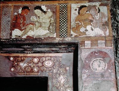 两位夫妇，来自第17窟内部（壁画）。 作者 印度学校