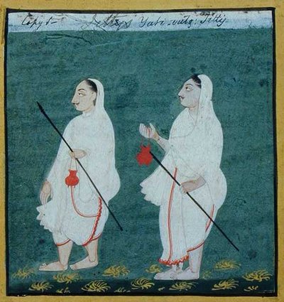 两位戴着哑铃的耆那教修行者，乌代浦尔，约1810-20（纸上水粉画）。 作者 印度学校