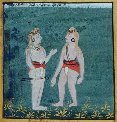 两个裂耳（kamphate）瑜伽士，宗教修行者，乌代浦尔，约1810-20（纸上水粉画） 作者 印度学校