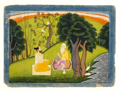 在景观中讨论的两位圣人，c.1785（不透明的wc和黄金在纸上） 作者 印度学校