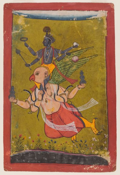 Garuda的Vishnu，17.25或更早版本（纸上有白银和黄金） 作者 印度学校