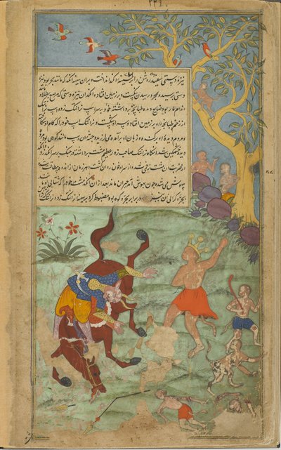 Vol.2 fol.226安达达击败恶魔Narantaka（不透明的水彩，墨水和金在纸上） 作者 印度学校