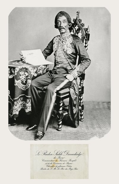 Raden Saleh和他的电话卡的肖像，c.1850-70（bw照片和雕刻） 作者 Indonesian School