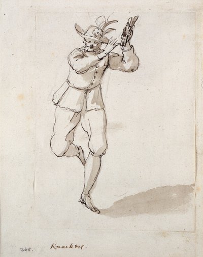 一个穿着短裤和铃铛的人（纸上笔墨）。 作者 伊尼戈·琼斯（Inigo Jones）