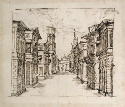 透视街道，约 1617 年（纸上笔墨） 作者 伊尼戈·琼斯（Inigo Jones）