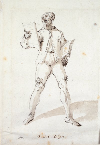 民谣歌手（纸上钢笔和墨水）。 作者 伊尼戈·琼斯（Inigo Jones）