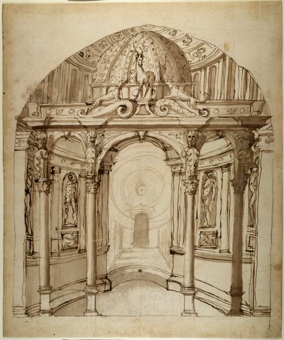 宫殿内部，约 1611 年（纸本笔墨） 作者 伊尼戈·琼斯（Inigo Jones）