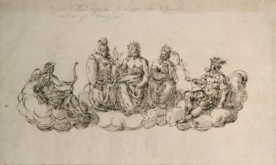 乔夫和众神的元老院，约1622年（纸上笔墨）。 作者 伊尼戈·琼斯（Inigo Jones）