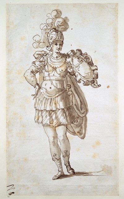 手持盾牌的骑士或乡绅（纸上笔墨） 作者 伊尼戈·琼斯（Inigo Jones）