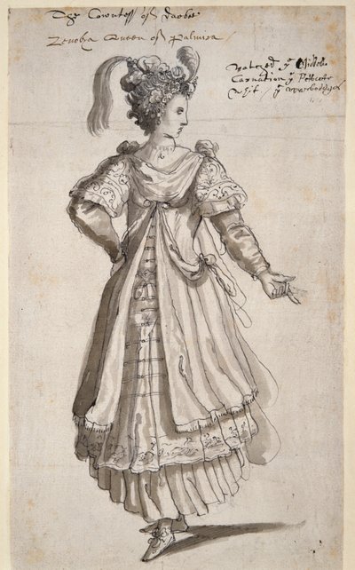 泽诺比亚女王，约1609年（纸上笔墨）。 作者 伊尼戈·琼斯（Inigo Jones）