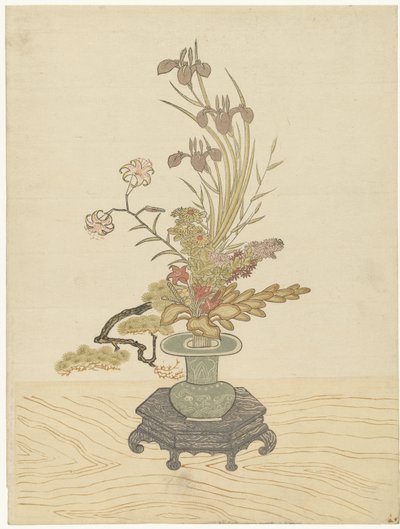 绿色花瓶中的插花 作者 Ippitsusa Bunchô（方式）