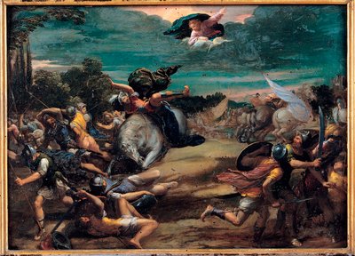 La conversion sur le chemin de Damas（圣保罗）--《前往大马士革途中的皈依》--伊波利托-斯卡塞利诺（斯卡塞拉）（1551-1620 年）的画作，1590-1595 年木板油画（39x55 厘米）--罗马卡皮托利尼博物馆 作者 伊波利托·斯卡塞拉