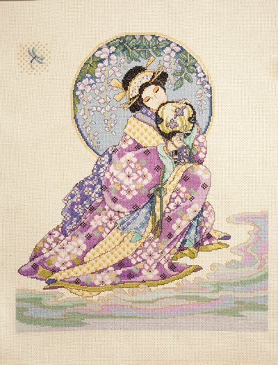 和服女子与扇子的十字绣 作者 艾拉布朗特