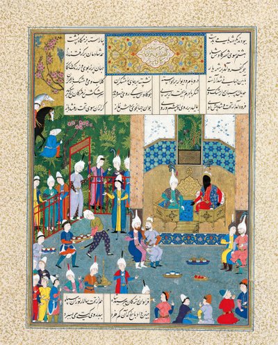 凯·库斯劳（Kay Khusraw）受到祖父凯伊·考斯（Kay Kaus）的欢迎，伊朗国王 作者 伊朗大师