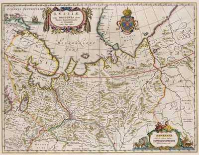 俄罗斯地图来自于。Partes Septentrionalis et Orientalis, 1630年代 作者 艾萨克·亚伯拉罕斯。马萨