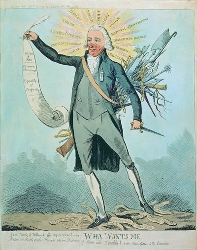 汤姆-潘恩与人权》和《常识》的漫画 "Wha Wants Me"，作者 Isaac Cruikshank（1756-1811/16 年） 作者 艾萨克·克鲁克申克