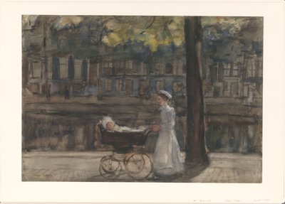 在 Keizersgracht 运河上推车的女仆 作者 以撒以色列