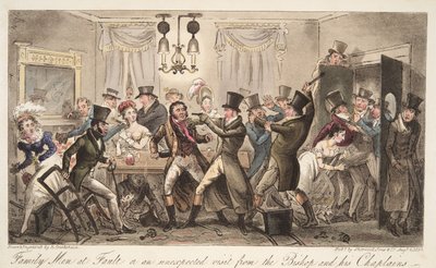 故事的家庭成员，或主教及其牧师的意外访问，来自The English Spy，pub。 1824年（手工彩色雕刻） 作者 艾萨克·罗伯特·克鲁克香克