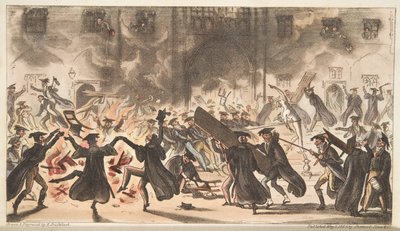 英国间谍，酒吧的水星地板或橡树的燃烧。 1824年（手工彩色雕刻） 作者 艾萨克·罗伯特·克鲁克香克