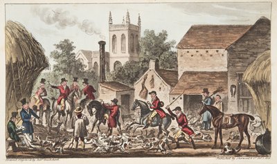 出去;伯克利亨特犬舍的观点，来自英国间谍1824年出版，（手工彩色雕刻） 作者 艾萨克·罗伯特·克鲁克香克