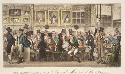 英国间谍酒吧的Daffy俱乐部或花式音乐之家。 1824年（手工彩色雕刻） 作者 艾萨克·罗伯特·克鲁克香克