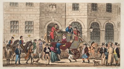 邮政布里斯托尔，伦敦邮报的到来，来自英国间谍，于1824年在伦敦出版 作者 艾萨克·罗伯特·克鲁克香克