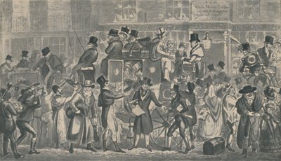 白马酒窖外，皮卡迪利，1821年，1920年。 作者 以撒，罗伯特和乔治·克鲁克香克