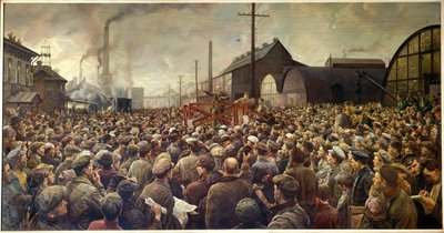 1917年的俄国革命。"列宁对彼得堡的普蒂洛夫工厂的工人讲话 作者 伊萨克·伊斯莱耶维奇·布罗茨基