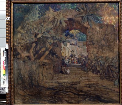 Taverne dans une grotte（石窟中的小酒馆）。Isaak Izrailevich Brodsky (Brodski) (1884-1939) 的画作。水彩画 作者 伊萨克·伊斯莱耶维奇·布罗茨基