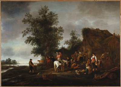 旅行者在河边小酒馆放松身心，1664年 作者 伊萨克·范·奥斯塔德（Isack van Ostade）