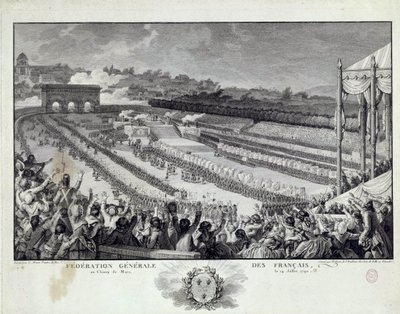 法国大革命：1791年7月14日在巴黎香榭丽舍大街举行的法国各省总联合会庆典的场景。插图：伊西多尔-赫尔曼（1743-1809） 18世纪 巴黎，卡纳瓦莱博物馆 作者 伊西多尔·斯坦尼斯拉斯·赫尔曼