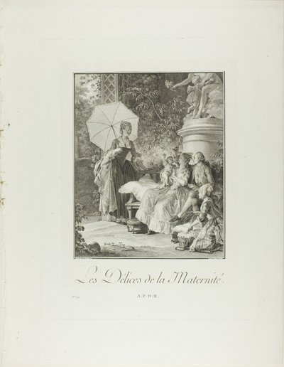 母性的乐趣》，选自《六惠时代末期的生理和道德服饰纪念碑》（Monument du Costume Physique et Moral de la fin du Dix-huitième siècle 作者 伊西多尔·斯坦尼斯拉斯·赫尔曼