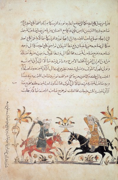 添加 1886 f.135，"Nihayat al-Sul"（《骑术和军事实践手册》）中的骑兵冲锋图 作者 伊斯兰学校