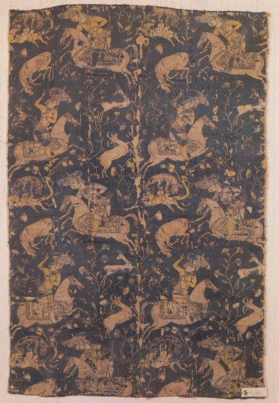 面料有猎人图案，来自伊朗，15-16世纪（纺织品） 作者 伊斯兰学校