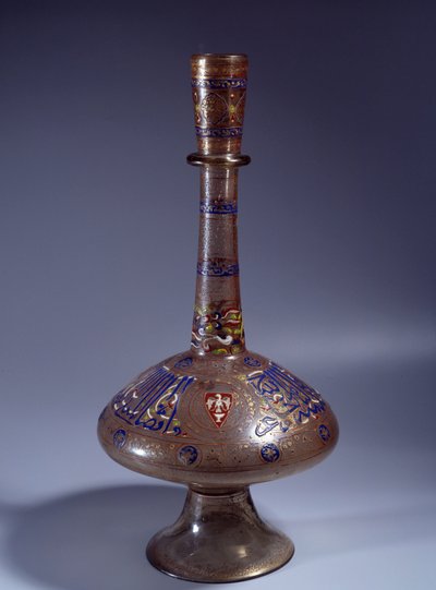 Islamic Art: bottle has long enamed glass neck of Vice King Tuquztemur. 1345 approx.. from Egypt or Syria. Dim. 50 cm. Paris, Louvre Museum 作者 伊斯兰学校