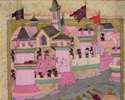 TSM H.1524围攻维也纳苏莱曼一世（1494-1566）the Magnificent，1529年，来自Lokman的&39;Hunername&39;，维也纳的细节，1588 作者 伊斯兰学校