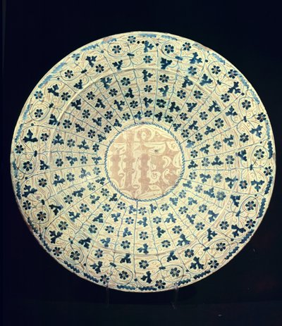 黄色和蓝色的盘子，摩尔人（彩陶） 作者 伊斯兰学校