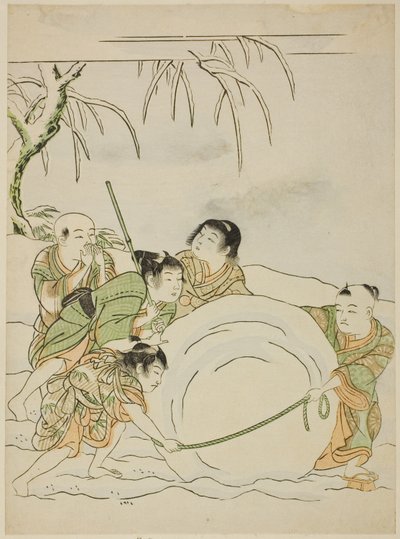 五个小男孩滚一个大雪球 作者 oda田K