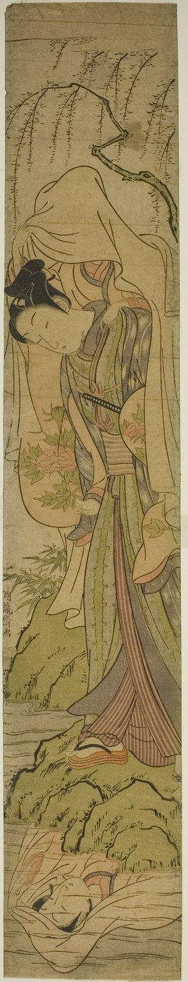 背着女孩的年轻人看到女孩在水中的倒影 作者 oda田K