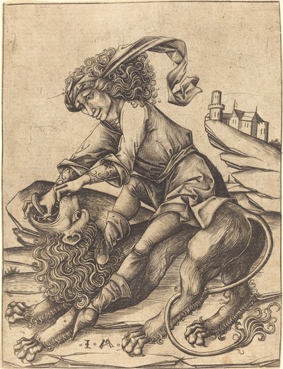 参孙与狮子 作者 以色列·范·麦肯纳姆（Israhel van Meckenem）
