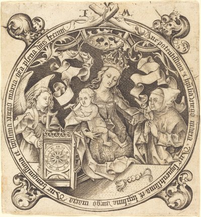 带着时钟的圣母，约1490年。 作者 以色列·范·麦肯纳姆（Israhel van Meckenem）
