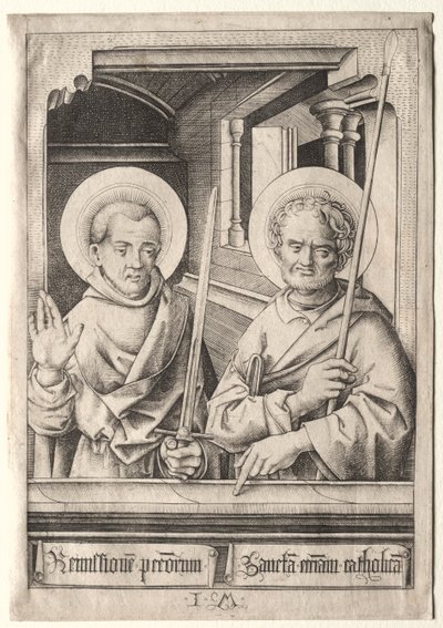 十二使徒圣西蒙（？）和圣马太 作者 以色列·范·麦肯纳姆（Israhel van Meckenem）