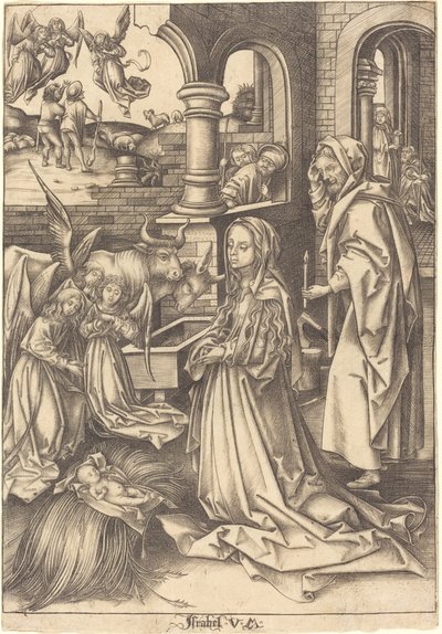 耶稣诞生 作者 伊斯拉赫尔·范·梅肯南 (Israhel van Meckenem) 仿照老汉斯·霍尔拜因 (Hans Holbein)