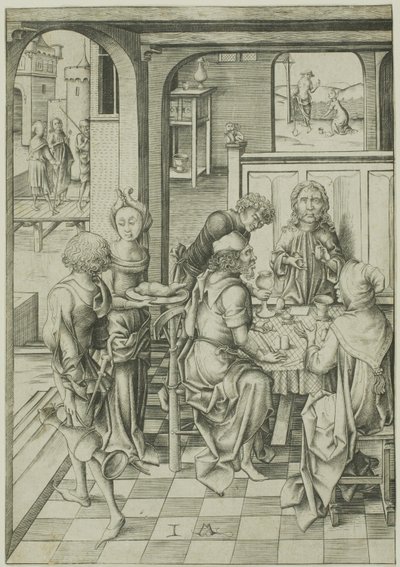 基督在以马忤斯 作者 小艾希拉（Israhel van Meckenem）