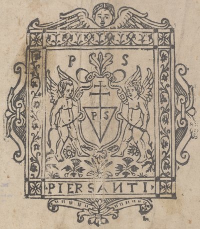 刻有 "Pier Santi "字样的盾牌和两个普蒂 作者 意大利 16 世纪