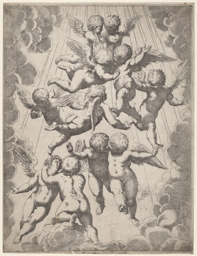 荣耀中的一群天使 作者 意大利 17 世纪，在 Guido Reni 之后，Luca Cambiso 之后